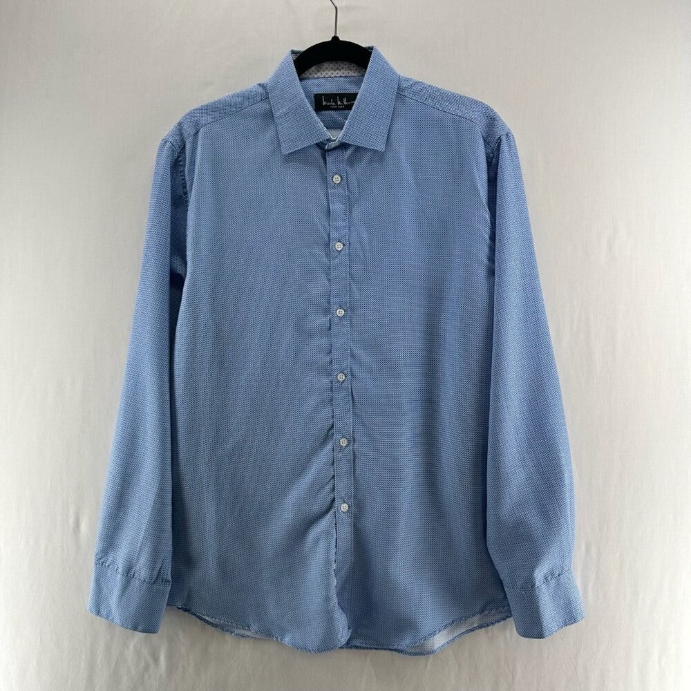 Nicole Miller Dress Shirt Mens Size M Corporate Long Sleeve Button Up Blue